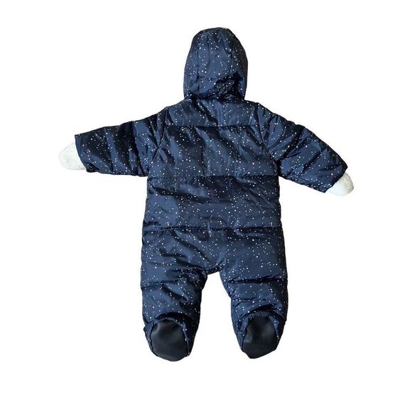 POLARN O PYRET PADDED OVERALL SNOWSUIT 1-2 MONTH SPECKLE PRINT ON BLUE SWEDEN - Picture 2 of 7